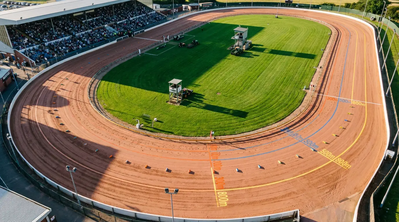 Greyhound racing track showing different starting positions for sprint and staying distances