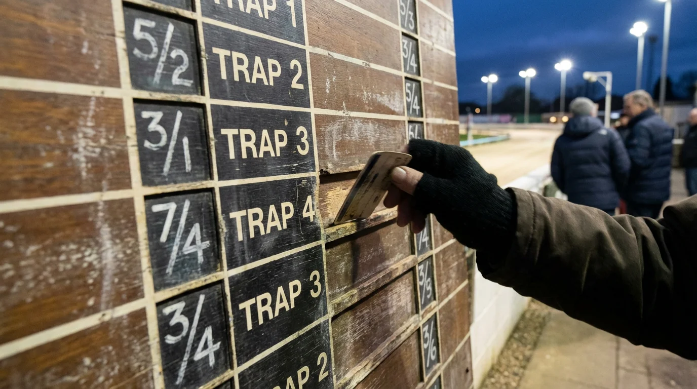 Greyhound racing odds display showing starting price and early price side by side at a track